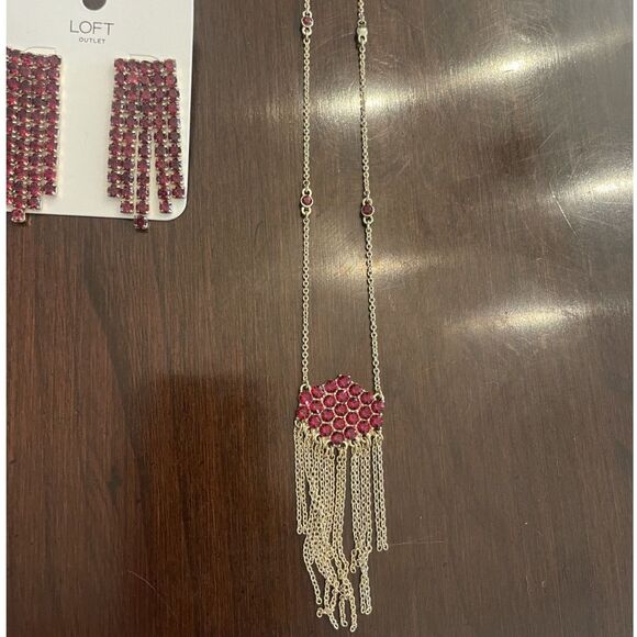 Loft Outlet Necklace Earrings Set NEW Red Rhinestones Holiday Christmas Party - Picture 2 of 6